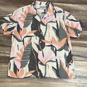 Original Paperbacks Men’s XL Rio Button Down Shirt Cream Orange Green